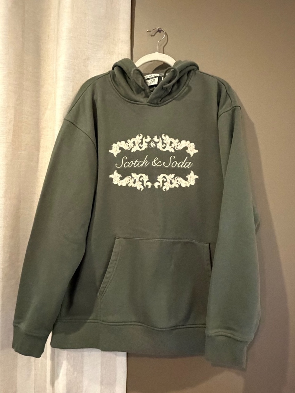 Scotch & Soda Army Green Comfy Graphic Hoodie, Lounge, Size XL
